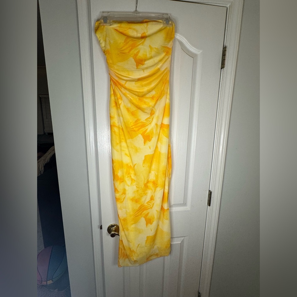 Strapless Yellow Floral Dress